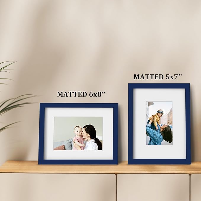 Egofine 9x12 Picture Frame Made of Solid Wood Covered by Plexiglass, Wood Frame for Pictures 5x7/6x8 with Mat or 9x12 without Mat, Tabletop and Wall Mounting Display, Navy Blue