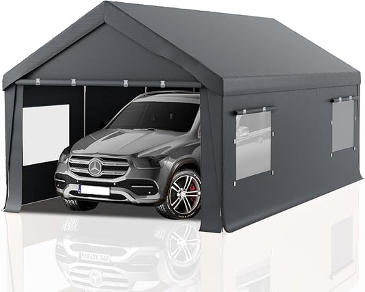 Carport 10x20 Heavy Duty Portable Garage,Carport Canopy with Roll-Up Windows & Doors,Portable Garages and Shelters with Removable Sidewalls,Car Tent Garage with All-Season Tarp for Truck Tractor Bike