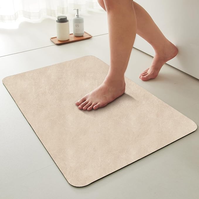Bathroom Mat Quick Dry, Bathroom Rugs Non Slip Washable Thin Absorbent Bath Mat Fits Under Door Bathroom Floor Mat Perfect for Bath, Shower, or Sink 24"x48" Beige