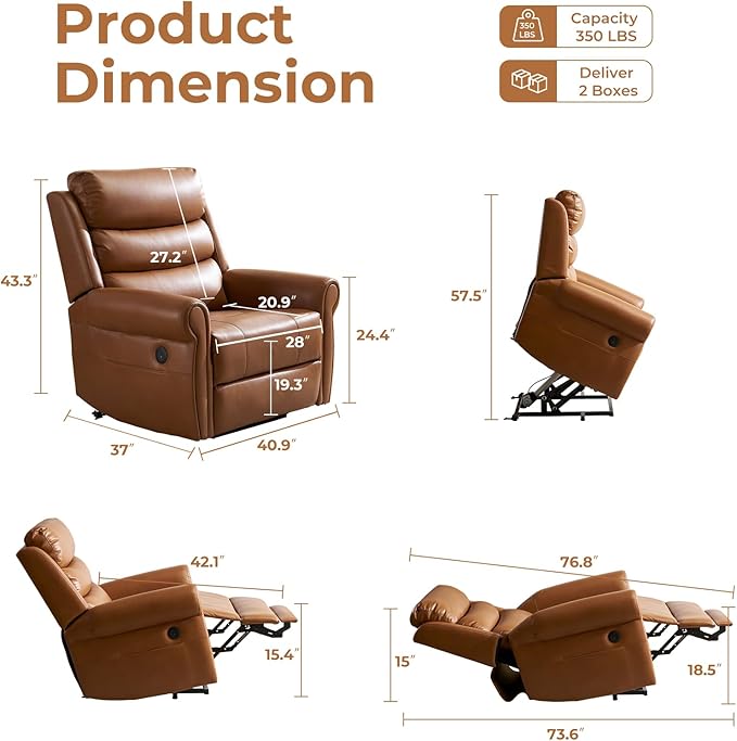 Power Lift Recliner Chair for Elderly with Adjustable Headrest, Oversized Lay Flat Recliner with Massage and Heat,28" Extra Wide Lift Chair for Big and Tall,Infinite Position,Extended Footrest, Camel