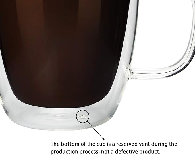 Glass Coffee Mug, Double Wall Insulated Glass Cup 12 Oz Heat-resistant Clear Coffee Mug for Tea Coffee Latte Espresso Cappuccino and Beverage, Set of 1 (Round)