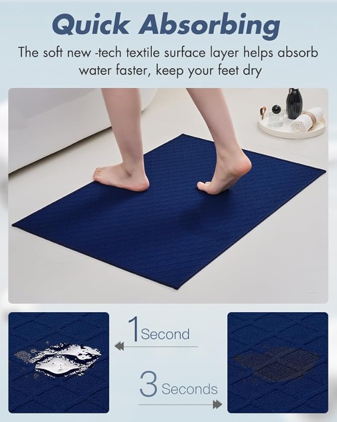 AMOAMI Ultra Thin Bathroom Rugs, Rubber Backed Bath Mats for Bathroom Non Slip, Absorbent Bathroom Mat for Floor, Shower, Sink(20"x 32", Blue)