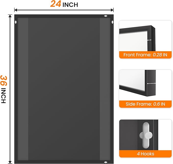 Bathroom Vanity Mirror for Wall, 2 Pack 36" x 24" Metal Framed Rectangular Bathroom Wall Mirror for Over Sink, HD Shatterproof Glass, Hangs Horizontally or Vertically(Black)
