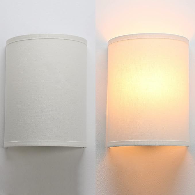 Wall Sconce Lighting White Fabric Decor, Industrial Vintage Night Light Wall Lamp Fixture with Cloth Lampshade for Bedroom Living Room Hallway Corridor