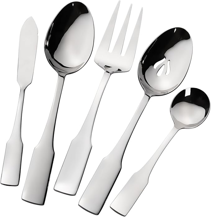 Alata Kate 65-Piece Silverware With Utensil-Serving Set, Service for 12, Stainless Steel Flatware, Mirror Polished Cutlery, Dishwasher Safe