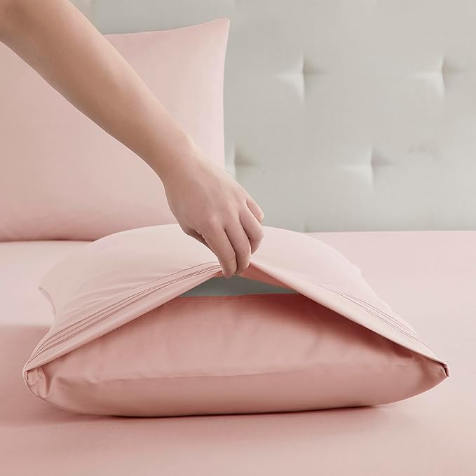 Clara Clark Bed Sheets, Premier 1800 Series Bed Sheet Set, Deep Pocket, Wrinkle, Fade, Stain Resistant, Luxury Soft Bedding Sheets & Pillowcases, California King, Pink Beige