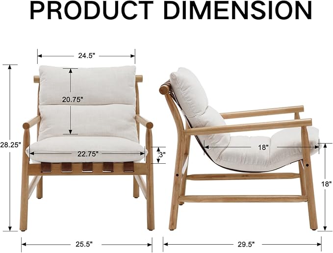 Modern Accent Chair Upholstered Armchair - Solid Wood Lounge Chair with Removable Cushion, Low Back Reading Chair for Living Room/Bedroom/Balcony, Beige Linen Sofa Chair (Easy Assembly)