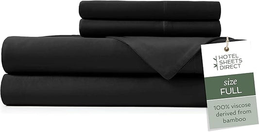 Hotel Sheets Direct 4 Piece Bed Sheet Set Full Size, 100% Viscose Derived from Bamboo Sheets Set with 2 Pillowcases, Cooling & Breathable Luxury Bedding, Moisture-Wicking & Silky Soft Texture, Black