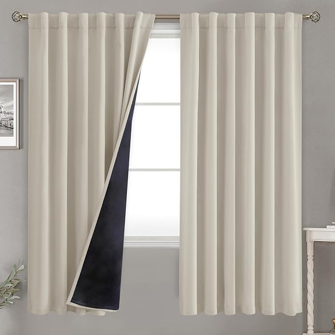 BGment 100% Room Darkening Thermal Insulated Blackout Curtains 72 Inches Long with Liner, Rod Pocket and Back Tab Double Layer Noise Reduce Curtains for Bedroom (52 x 72 Inch, 2 Panels, Cashmere)