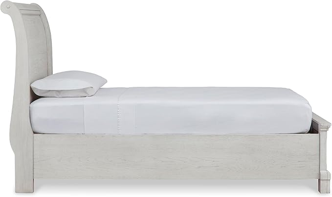 Signature Design by Ashley Robbinsdale Casual Twin Sleigh Storage Platform Bed with 1 Drawer, Foundation or Box Spring Not Needed, White