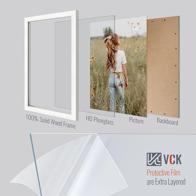 VCK 14x22 Picture Frame Set of 2, Exclusive White Woodgrain, Solid Wood Poster Frames - Wall Hanging