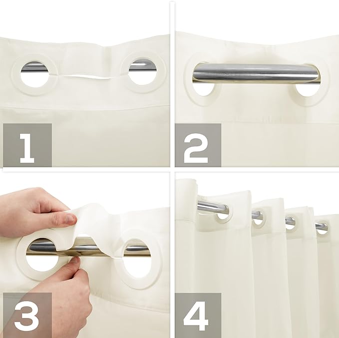 No Hook Slub Textured Shower Curtain with Snap-in PEVA Liner Set - 71" x 74"(72"), Hotel Style Cream Shower Curtain with Sheer Top Window, Water Repellent, Sand, W71xH72