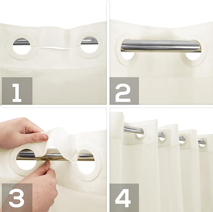 Long No Hook Slub Textured Shower Curtain with Snap-in PEVA Liner Set - 71" x 77"(75"), Hotel Style with See Through Top Window, Cream Fabric Curtain & Waterproof Liner, Sand, 71x77