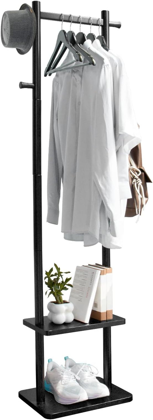 Coat Rack,Freestanding Hall Tree for Entryway Home Bedroom Office,Sturdy Wooden Coat Hanger Stand for Clothes Jacket Hats Bags(Black)