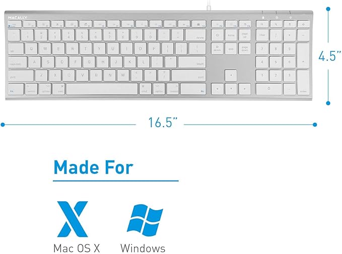 Macally Ultra Slim Wired Computer Keyboard and Ergonomic Laptop Stand, Create Both Efficiency and Comfort