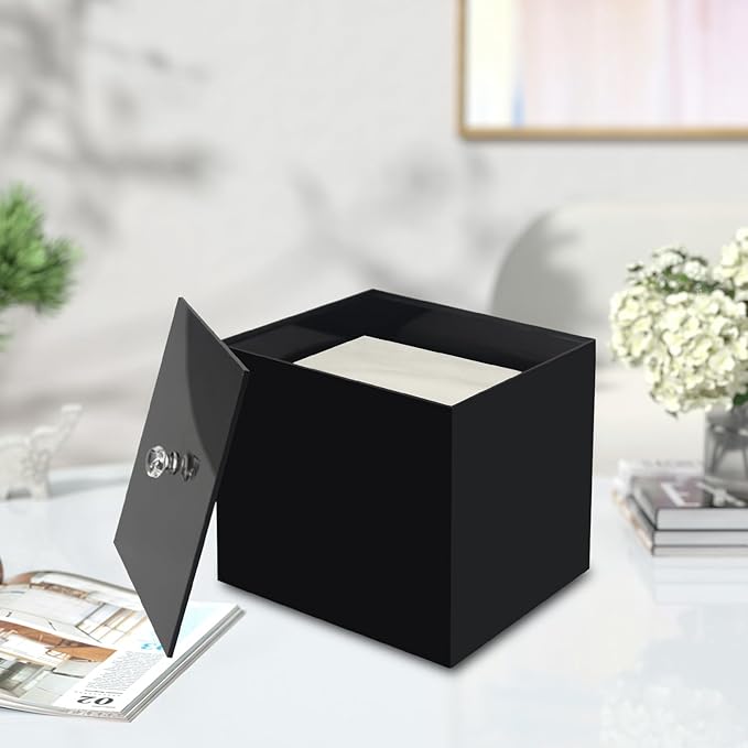 Face Towel Box, Acrylic Facial Disposable Towelettes Holder Container for XL Face Towels and Protects from Dust, Black