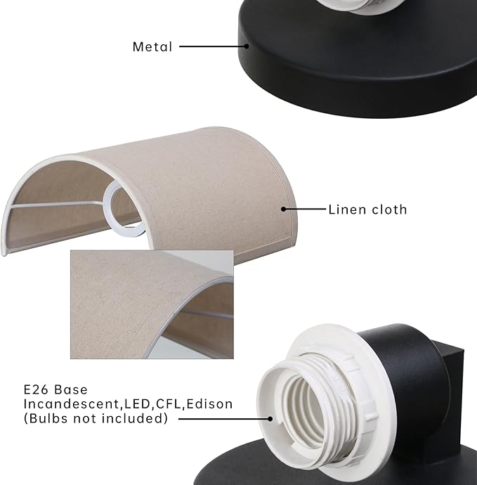 Wall Sconce Lighting Linen Fabric Decor, Industrial Vintage Night Light Wall Lamp Fixture with Fabric Shade for Bedroom Living Room Hallway Corridor