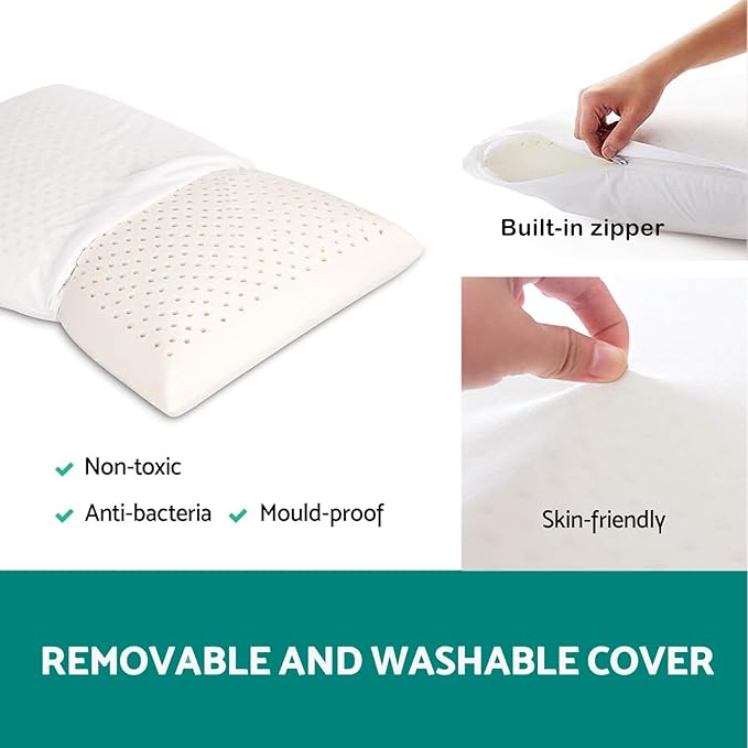 100% Natural Talalay Latex Pillow Sleeping Bed Pillows, Extra Soft Luxury Queen Pillow, Perfectly Aligns for Side/Back Pain, Stomach, Neck, Removable Breathable Cotton Cover (Queen Size)