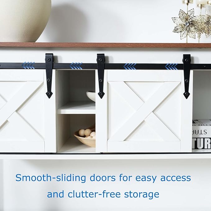 Farmhouse Entryway Table, 46" Hallway Table with Sliding Barn Doors, Rustic Sofa Table, Wood Console Table with Storage Shelf for Living Room, Entryway, Foyer (White)