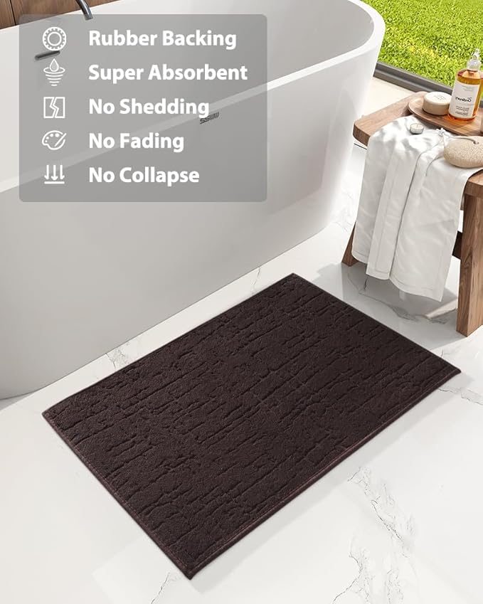 AMOAMI-Bath Mat-Absorbent Quick Dry Bathroom Floor Mats-Washable Rubber Backing Bath Mats for Bathroom Rugs Fit Under Door-Bath Rug for in Front of Sink Bathtub Shower Room, Brown 17''x24''