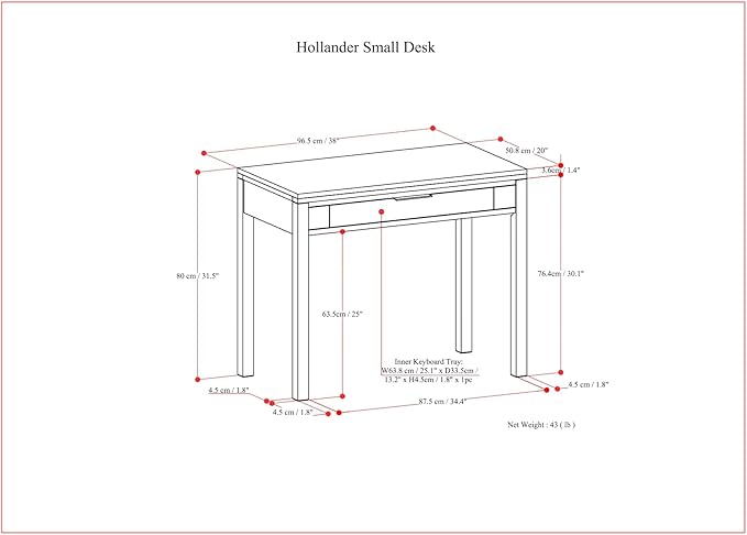 SIMPLIHOME Hollander Small Desk - 38-Inch Wide Solid Wood Writing Desk in Warm Walnut Brown, Contemporary Home Office Computer Table for Study or Compact Space with Flip-Down Keyboard Tray