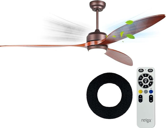 reiga 65 Inch Walnut Wood Ceiling Fan with Lights and Remote Control, Quiet Reverse DC Motor, High Airflow, Timer Function, and Built-in Air Purifier Coconut Carbon Pads for Home