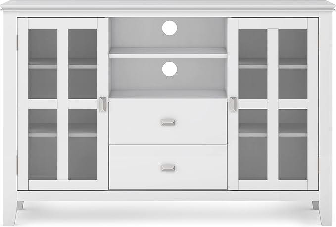 SIMPLIHOME Artisan SOLID WOOD 53 Inch Wide Contemporary TV Media Stand in White for TVs up to 60 Inches, For the Living Room and Entertainment Center