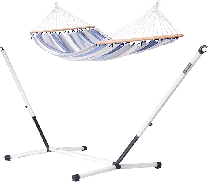 La Siesta® Alisio Hammock with Spreader Bar & Nautico Stand, Outdoor Heavy Duty Hammock, 2 Person Hammock with Stand for Outside -Max 355lbs, Sea Salt