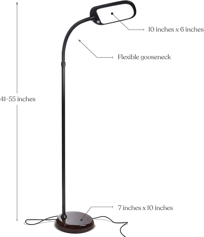 Brightech Litespan Slim LED Floor Reading Lamp - Modern Tall Lamp with Adjustable Gooseneck for Living Rooms & Offices - Dimmable Crafts Work Light - Brown