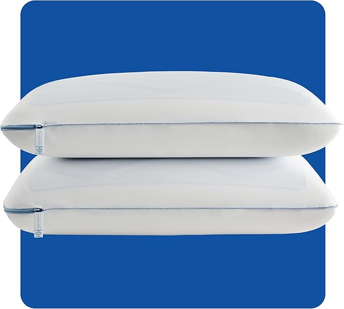 SEALY Dreamlife US Size Memory Foam SealyChill Cooling Gel, Removable Machine-Washable Cover, Made in The USA (2 Pack) Pillow, Standard I Dual Pack, White 2 Count