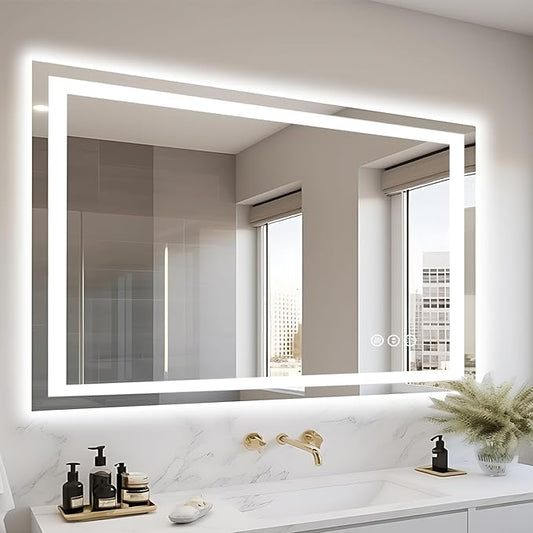 44"x30" Bathroom Light up Mirror, Double Bright Lights, Anti-Fog Vanity Mirror with Lights, Stepless Dimmable Illuminated Mirror, Touch Control, Waterproof (Horizontal/Vertical)