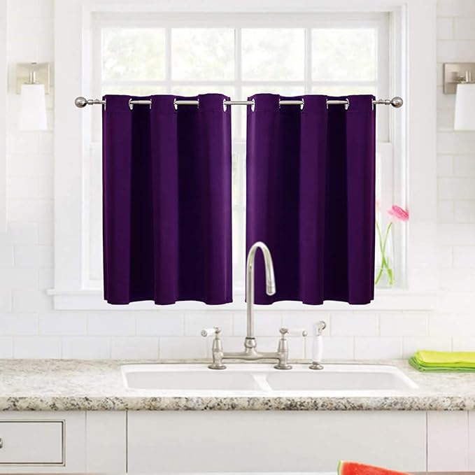 ChrisDowa Small Window Curtains for Kitchen and Bedroom - Grommet Short Thermal Insulated Room Darkening Curtains (2 Panels, Royal Purple, 34 x 36 Inch)
