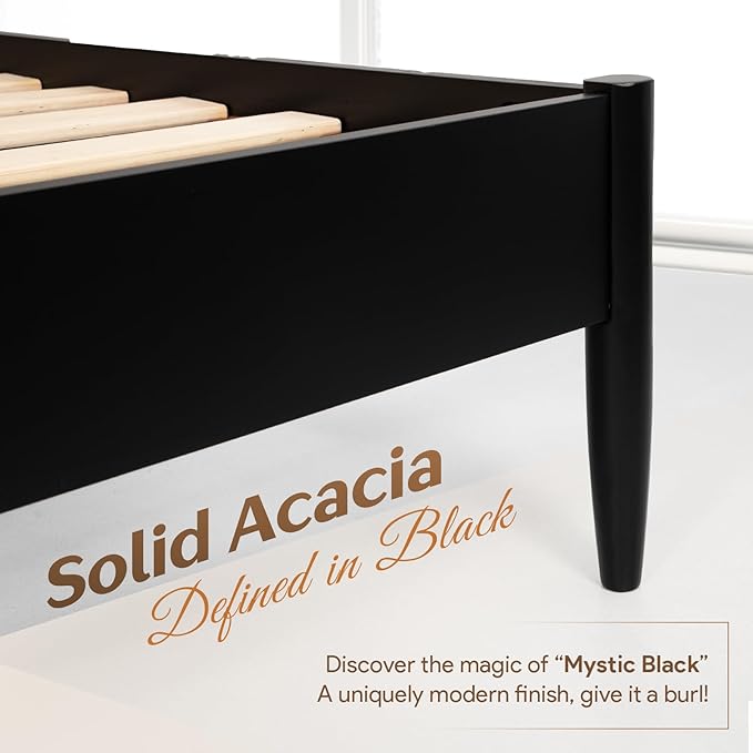 Lenia 14-Inch King Size Platform Bed Frame with Headboard – Heavy Duty Acacia Wood, Mid-Century Modern Style, 12 Strong Slats, No Box Spring Needed, Noise-Free, Easy Assembly, Mocha Black Finish