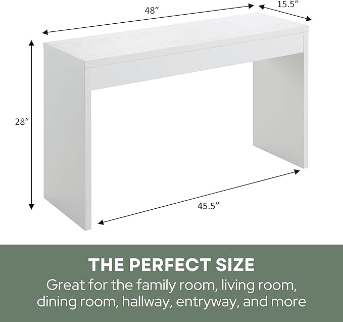 Convenience Concepts Northfield Hall Console Table 48" - Modern, Minimalist Narrow Sofa Display Accent for Contemporary Living Room, Entryway, or Hallway, White