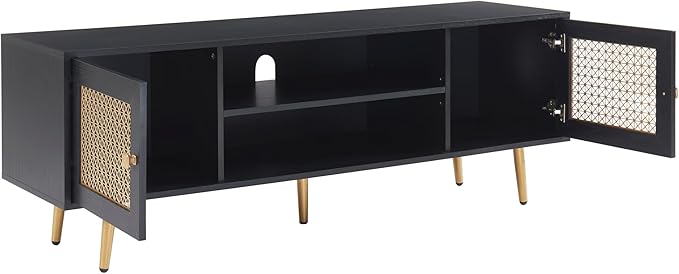 Modern TV Stand with Storage Cabinet for Living Room, Entertainment Center for TVs up to 65", Mid Century Media Console, Black