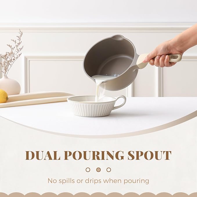 Nonstick Saucepan Set with Lids, 2QT and 2.7QT Sauce Pan Set, Non Toxic Sauce Pots with Pour Spouts for Multipurpose Use, PFOA Free, Induction Compatible Apricot