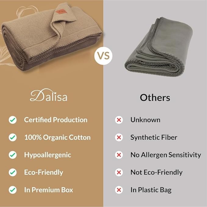 Dalisa 100% Organic Turkish Cotton Throw Blanket - GOTS Certified, Cozy - Perfect for Couch, Bed, and Home Decor - Boho Vintage Knit Alina (Mocha Meringue, 50x60)