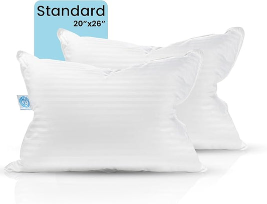 East Coast Bedding Balanced Dream 50/50 Goose Feather Down Standard Pillows 20x26 Inch Medium Support with 100% Cotton Shell – 2 Pack