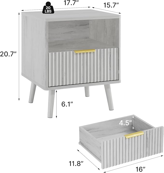 LYNSOM Fluted Dresser and Nightstand Set, 3 Pieces Bedroom Set, 55 Inch Wide 7-Drawer Dresser & 1-Drawer Nightstands Set of 2, Modern Dressers Set for Bedroom, Living Room, White