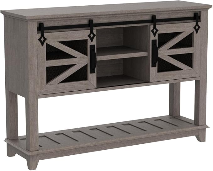OKD Entryway Table w/Sliding Barn Doors, 46'' Farmhouse & Industrial Console Table with Storage, Rustic Sofa Table w/Adjustable Shelf & Open Shelf for Entry Way, Hallway, Living Room, Light Rustic Oak