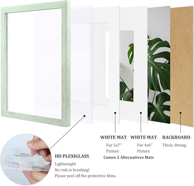 Egofine 8x10 Picture Frame Made of Solid Wood Covered by Plexiglass, Display Pictures 4x6/5x7 with Mat or 8x10 Without Mat for Table Top Display and Wall Mounting Photo Frame, Rustic Green