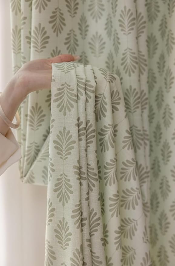 Linen Blend Pinch Pleated Curtains for Living Room, Bedroom, Dining Room - Light Filtering Curtains 2 Panels Set - Luxury and Modern Floral Printed Design - Pastel Grey, 30" W x 108" L