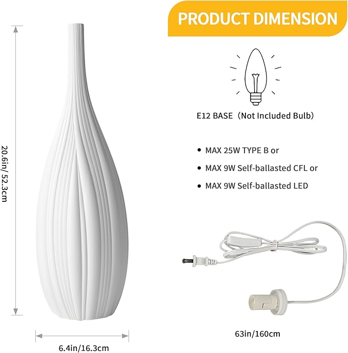 RONDURE 20.6" Modern Ceramic Table Lamp, Modern Bedside Lamps for Bedroom, Living Room and Nightstand, White Translucent Ceramic Shade, Warm Ambient Lighting, Home Decor