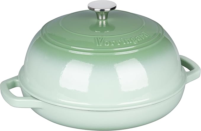 Enameled Cast Iron Dutch Oven Pot with Lid, Bread Oven for Sourdough Bread Baking, Dutch Ovens with Bread Proofing Basket& Baking Supplies Set, 6 Quart, Green
