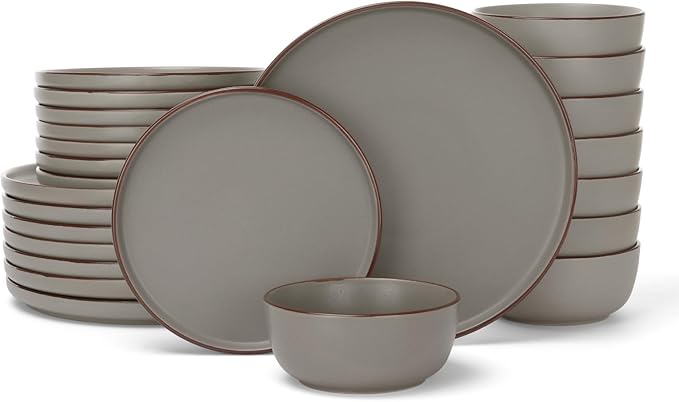Famiware Mercury 24 Pieces Dinnerware Sets, Plates and Bowls Sets for 8, Microwave and Dishwasher Safe Dish Set, Dark Grey