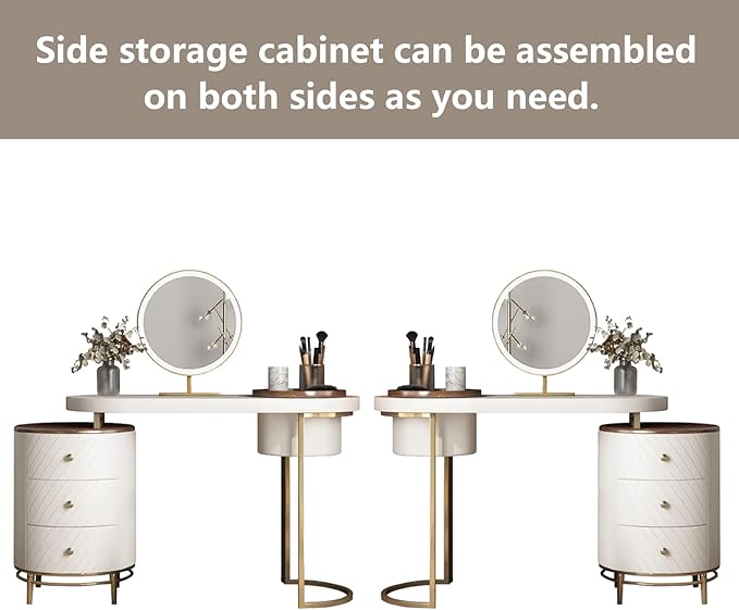 Setawix Vanity Desk with Mirror 43 Inches Makeup Table Set with LED Lighted Mirror and Storage Dressing Table with Movable Tray Top and 3 Solid Wood Drawers for Women and Girls, No Stool (White)