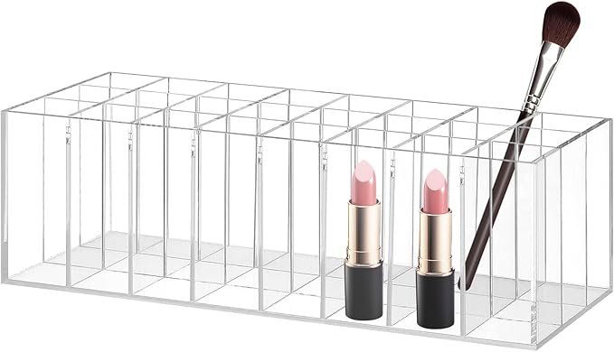 balacoo Lipstick Display Rack: 24 Compartment Acrylic Gloss Organizer Lipstick Organizer Holder Clear Makeup Organizer Case for Lip Gloss Brushes