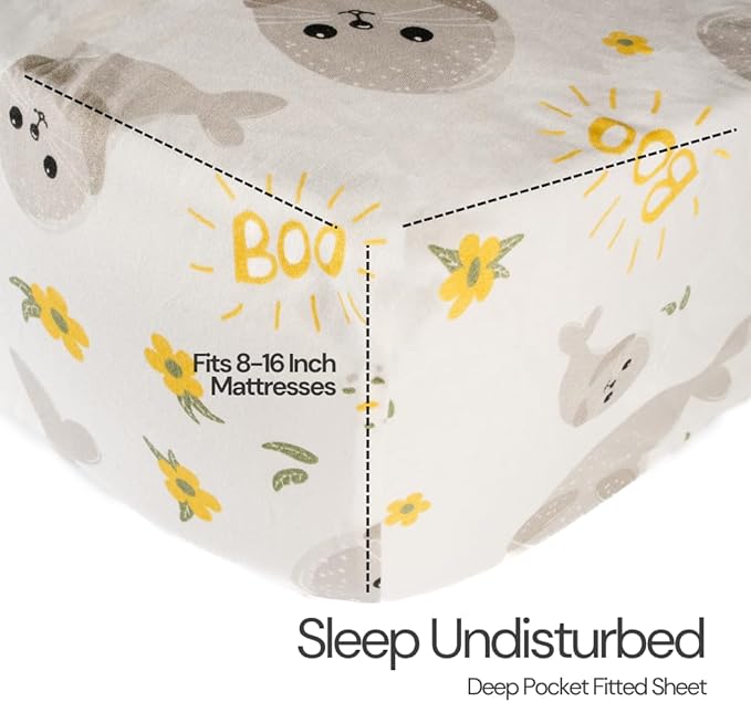 Salt Earth 100% Cotton 210TC Kids Bedsheet, Twin Sheets Set for Toddler Bed, 3 Piece Bedding Set Including Flat Sheet, Fitted Sheet, and Pillowcase, Themed Sheets for a Playful Kids Bed (Seal)