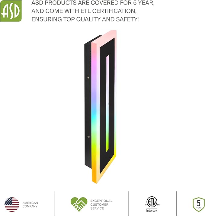 ASD LED 18" Long Wall Mount Light Fixture, Outdoor & Indoor Linear Sconce | RGBW, Smart, Waterproof, Anti-Rust, ETL Listed | 20W 950LM 2700-6500K 100-277V | Exterior Porch Lighting | Black, 2 Pack