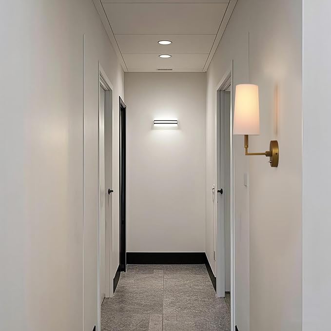 Brass Wall Sconces Set of Two, Hardwired White Fabric Shade Wall Lamps, Bathroom Vanity Lights Fixture with Switch, Indoor Wall Lights for Bedroom Living Room Corridor
